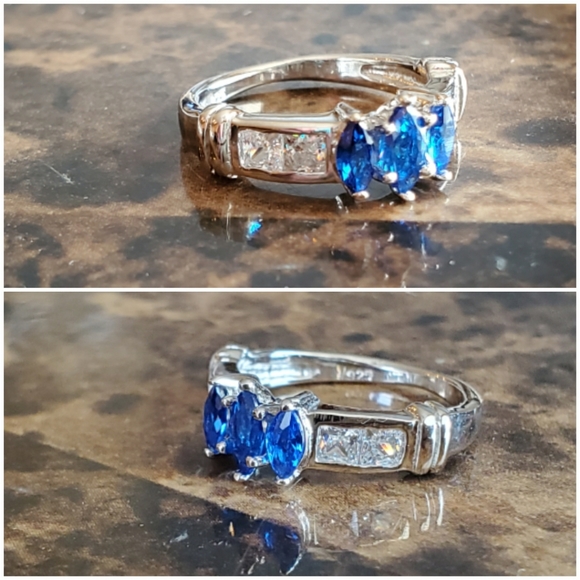 Genuine 2.5ct Blue & White Sapphire Ring Size 5 - Picture 5 of 7